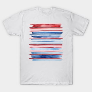 Blue and red watercolor beach stripes T-Shirt